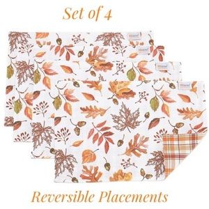 MU Kitchen White & Orange Fall Harvest Plaid Reversible Place Mats Set of Four